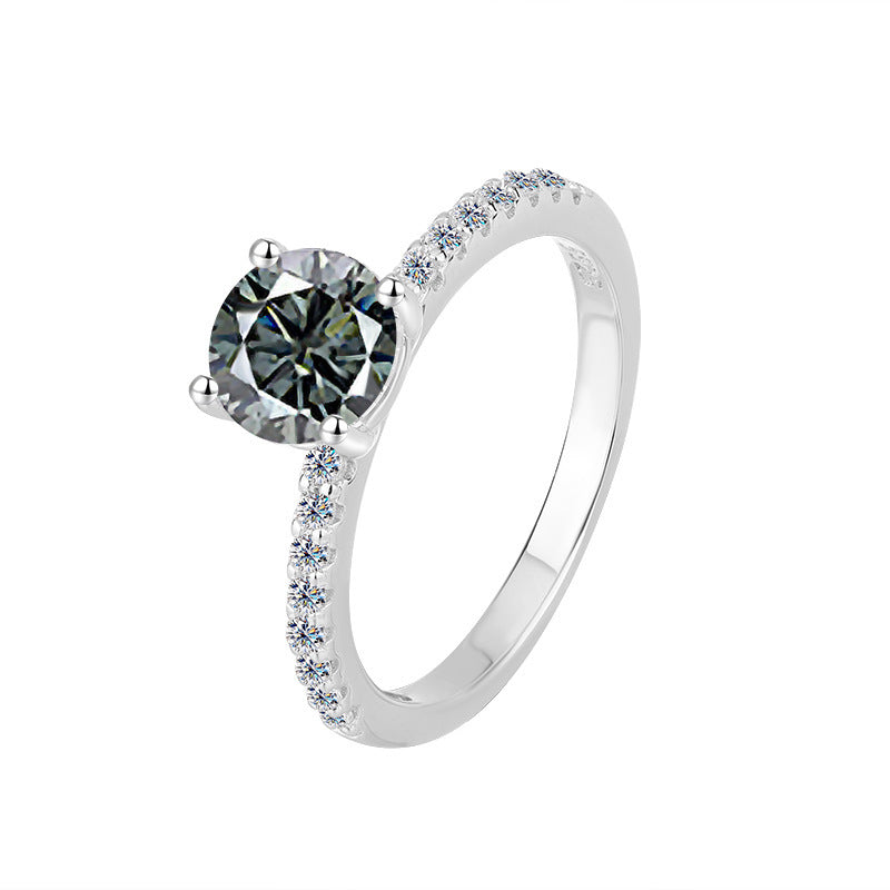 Moissanite Ring Female S925 Sterling Silver Ring Four-claw Micro-inlaid