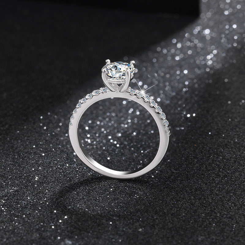 Moissanite Ring Female S925 Sterling Silver Ring Four-claw Micro-inlaid