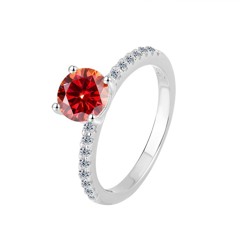 Moissanite Ring Female S925 Sterling Silver Ring Four-claw Micro-inlaid