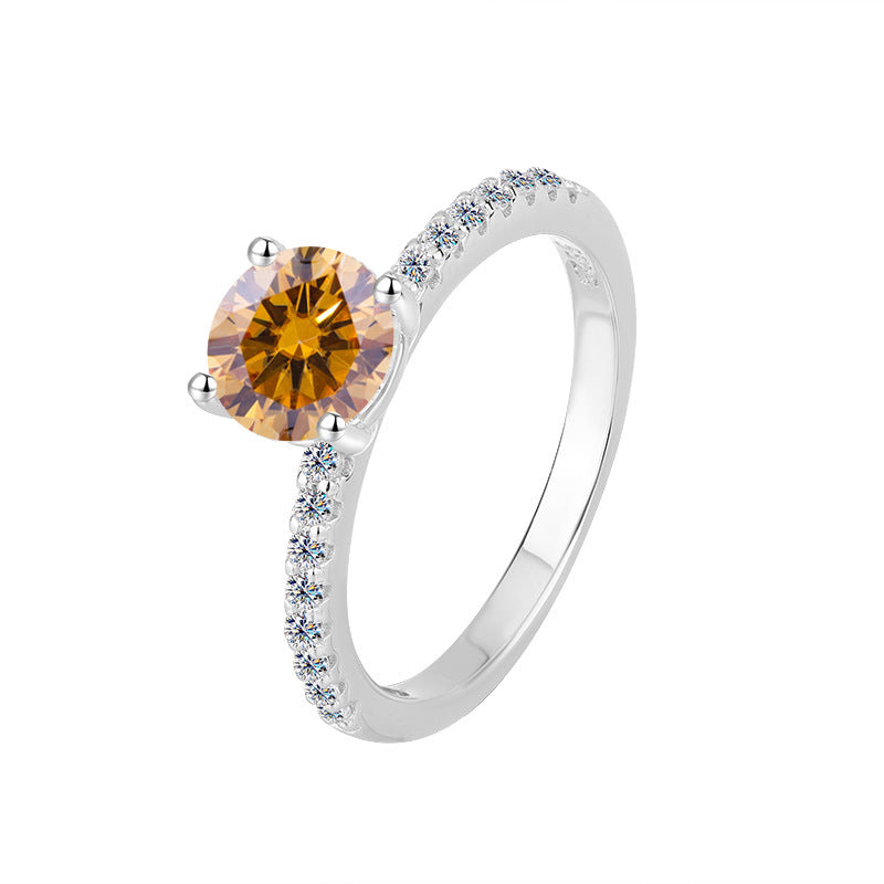 Moissanite Ring Female S925 Sterling Silver Ring Four-claw Micro-inlaid