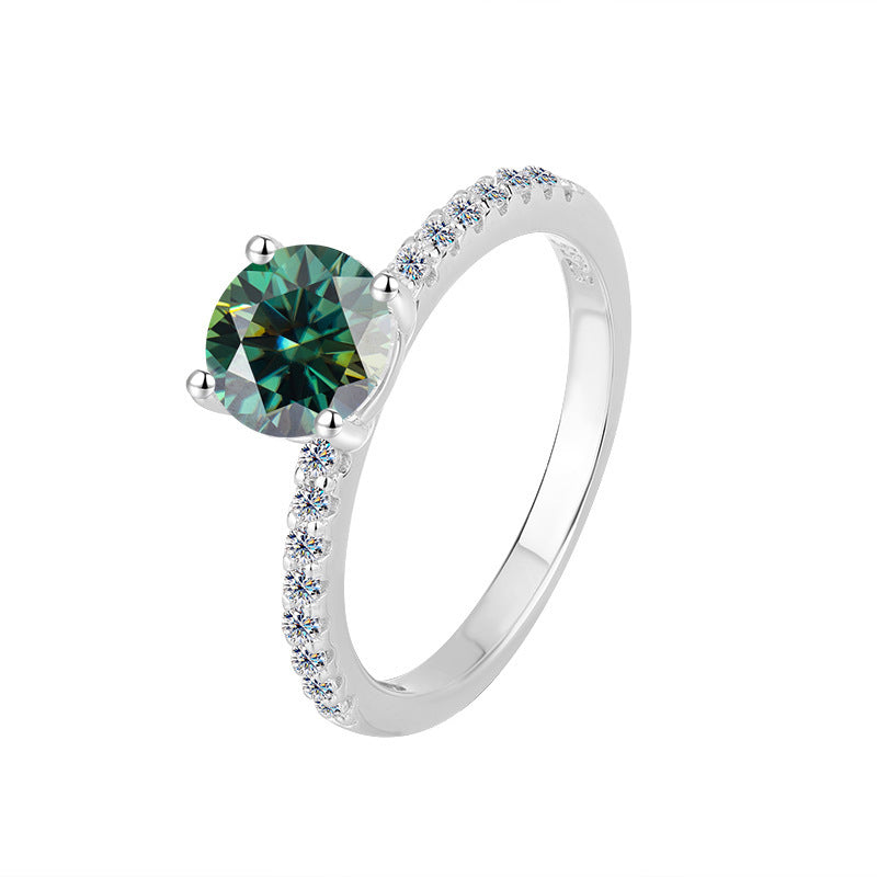Moissanite Ring Female S925 Sterling Silver Ring Four-claw Micro-inlaid