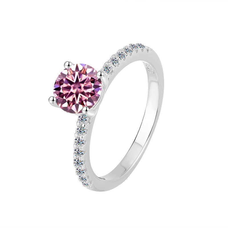 Moissanite Ring Female S925 Sterling Silver Ring Four-claw Micro-inlaid