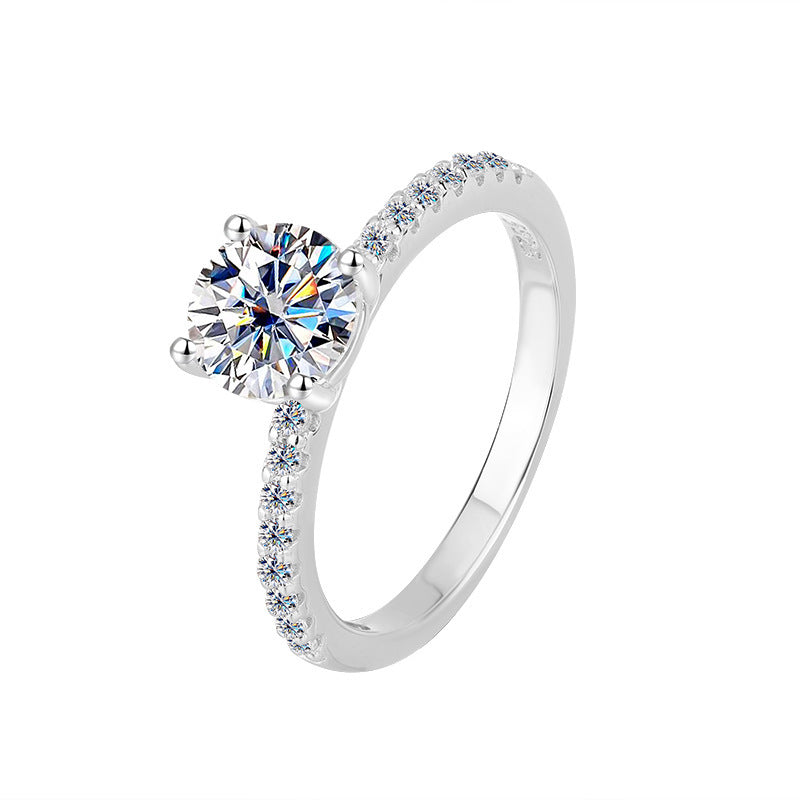 Moissanite Ring Female S925 Sterling Silver Ring Four-claw Micro-inlaid