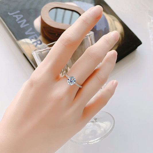 Moissanite Ring Female S925 Sterling Silver Ring Four-claw Micro-inlaid