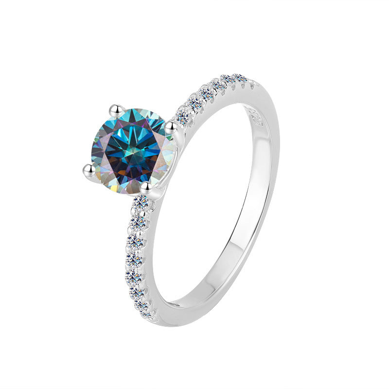 Moissanite Ring Female S925 Sterling Silver Ring Four-claw Micro-inlaid